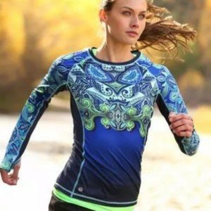 Athleta Blue and Green Paisley Pattern Runaway Long Sleeve Size Medium Top